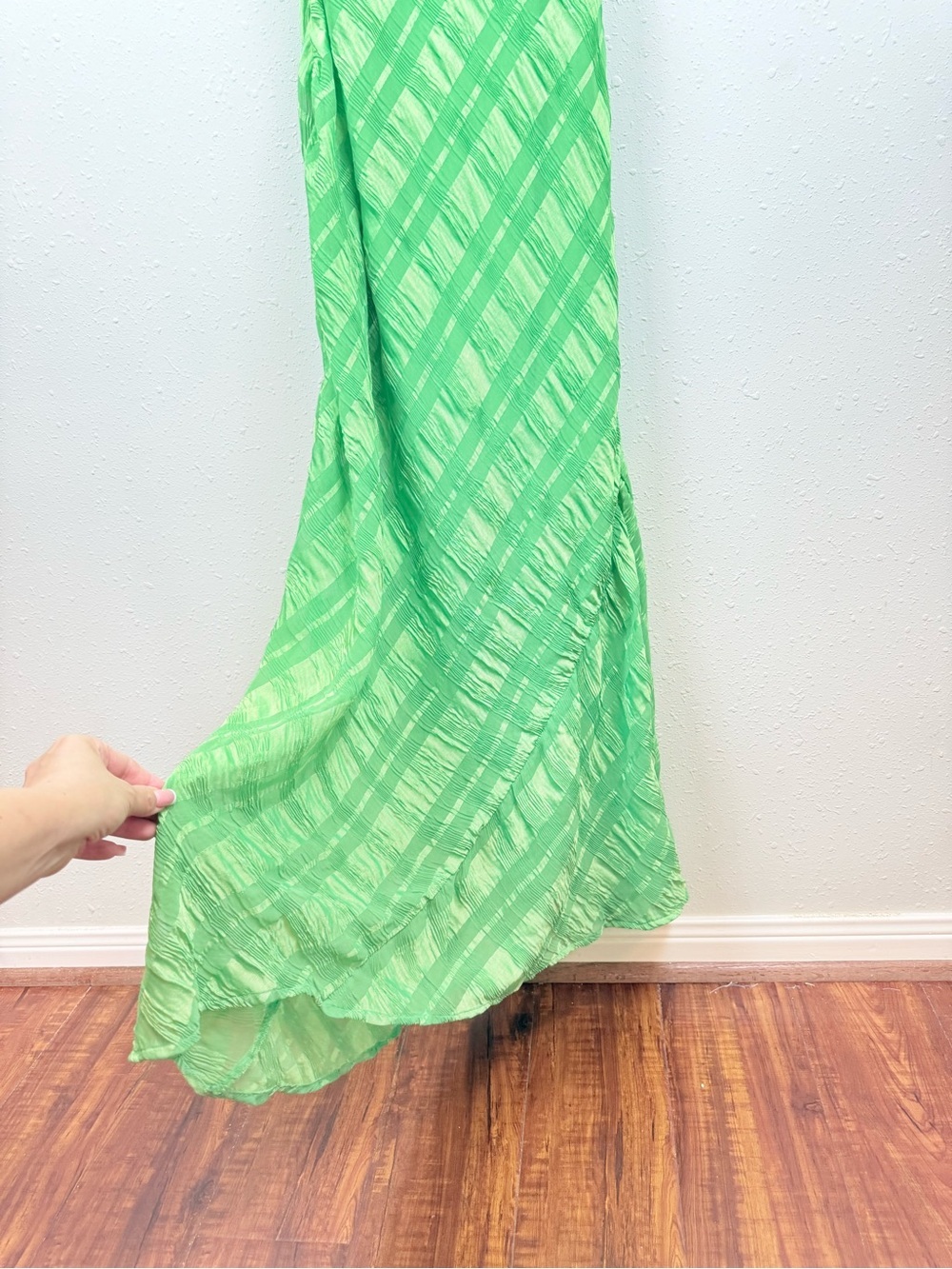 Topshop Green Sheer Check Cowl Neck Maxi Dress Size 8 NWT - Picture 5 of 11